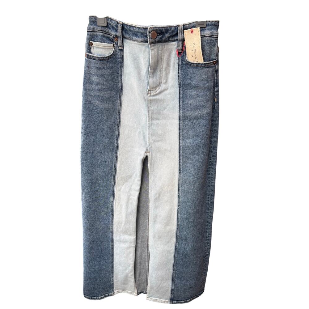 NWT Alice + Olivia Rye Two Tone Denim Maxi Skirt Brooklyn Blue Size 25